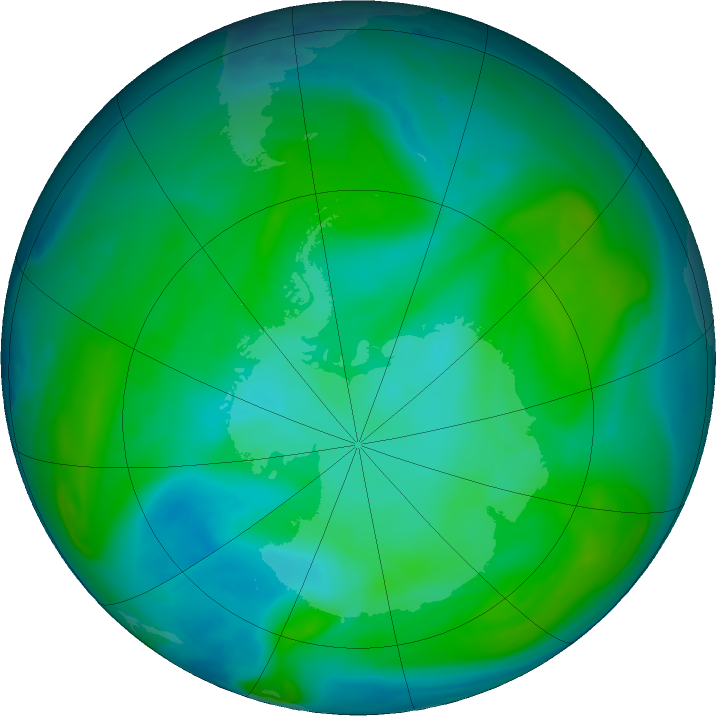 Antarctic ozone map for 13 January 2018